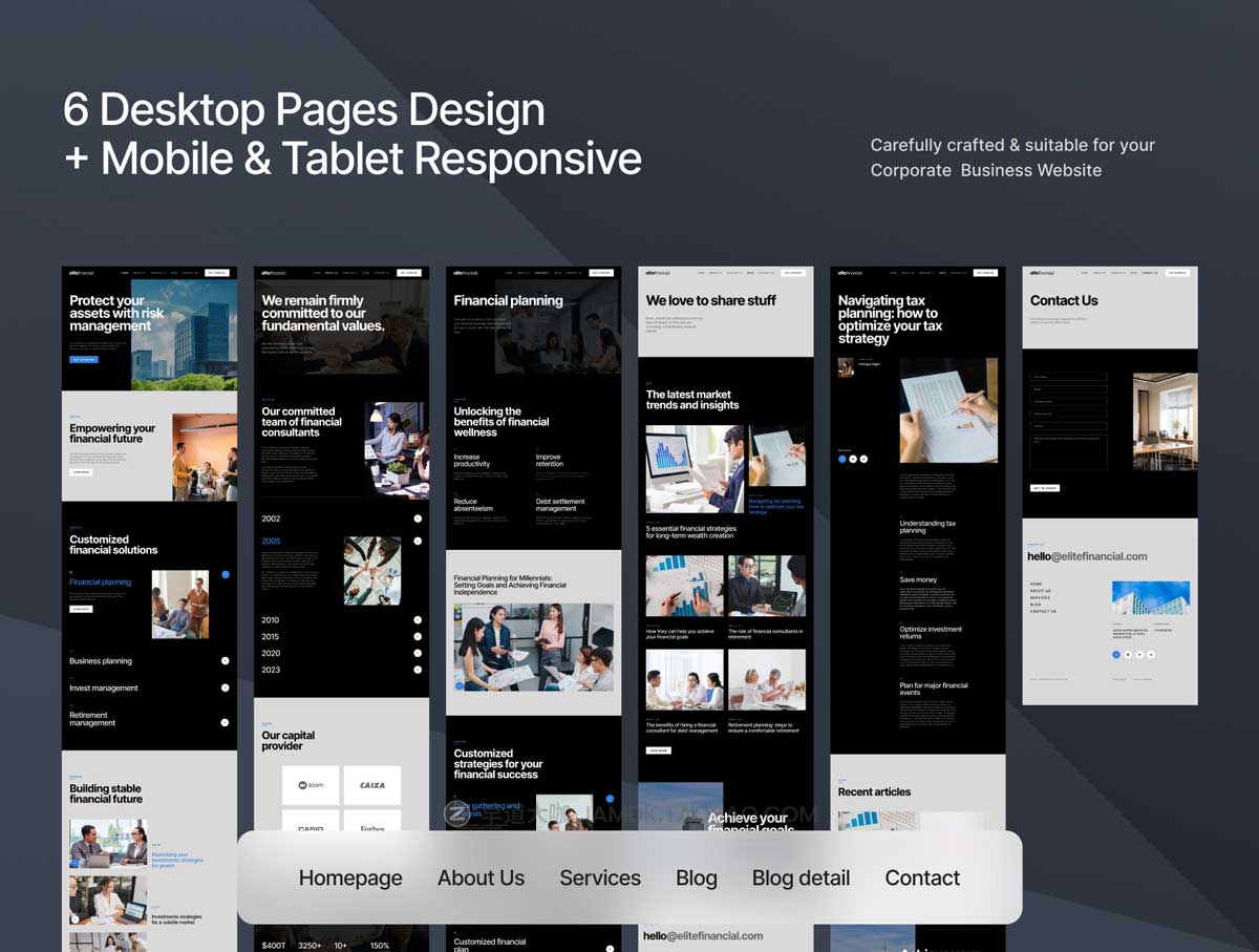 高级精英金融企业官网设计设计Figma模板素材包 elitefinancial - Financial Company Website_img_1