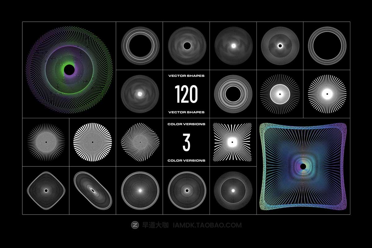 120款未来科幻科技三维螺旋网格旋涡几何图形背景底纹矢量设计素材 120 Geometric Vectors_img_1