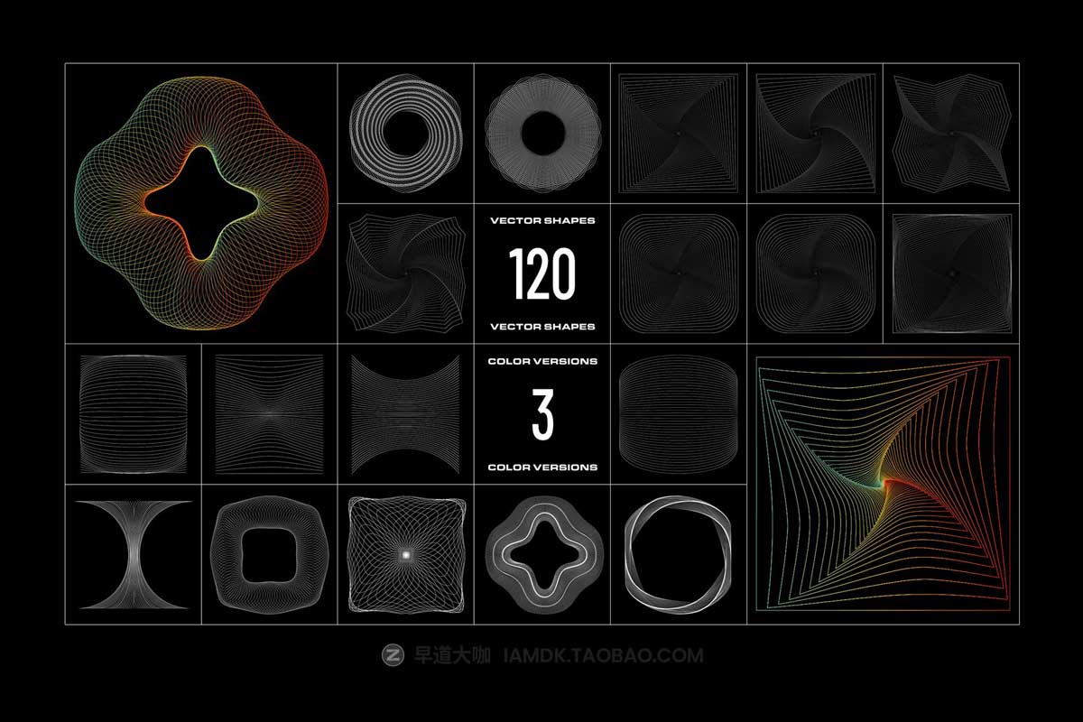 120款未来科幻科技三维螺旋网格旋涡几何图形背景底纹矢量设计素材 120 Geometric Vectors_img_1