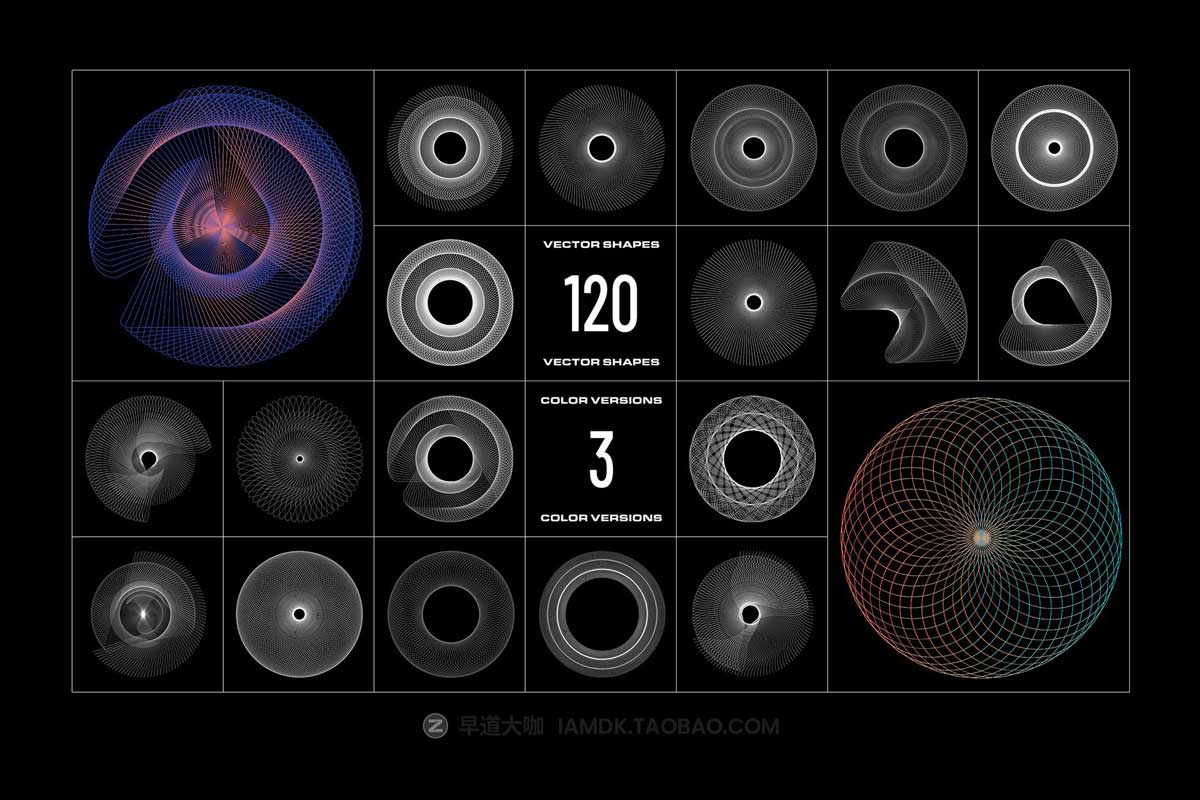 120款未来科幻科技三维螺旋网格旋涡几何图形背景底纹矢量设计素材 120 Geometric Vectors_img_1