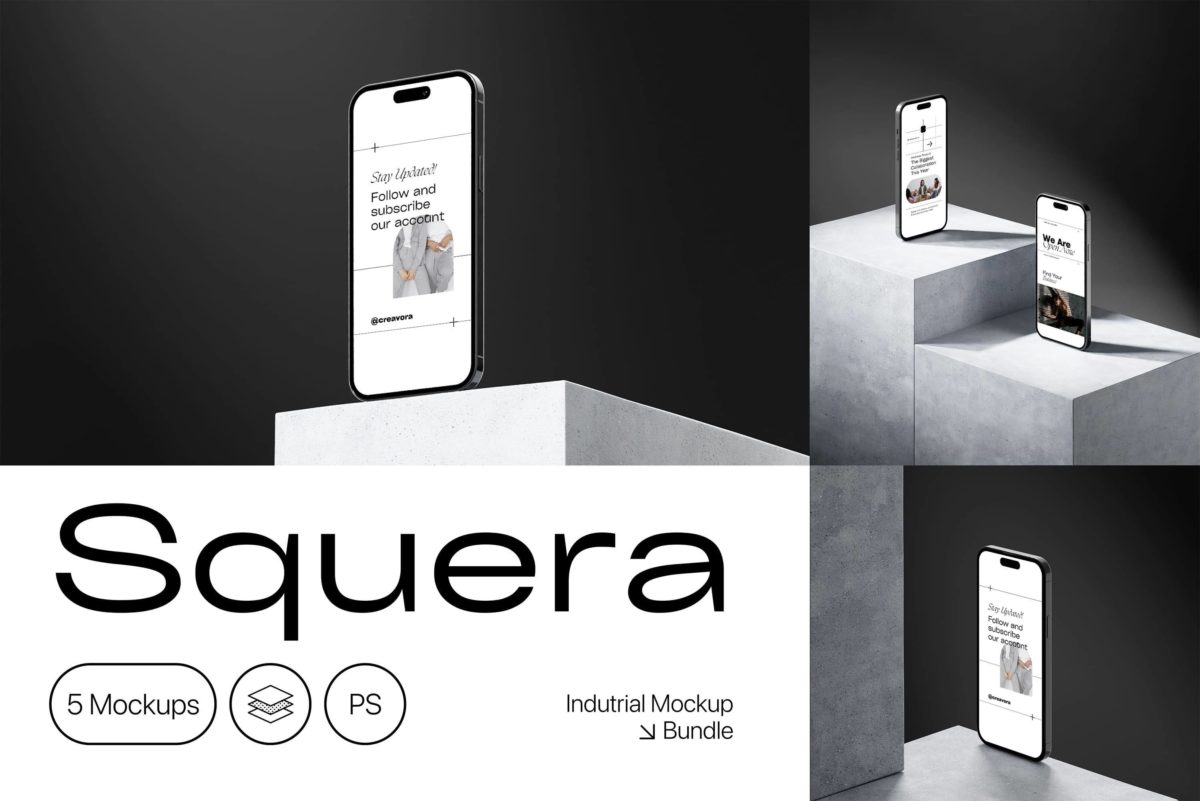 5款时尚APP界面设计苹果iPhone 14 Pro屏幕演示PS展示贴图样机模板素材 Squera - Minimal iPhone Mockup_img_1