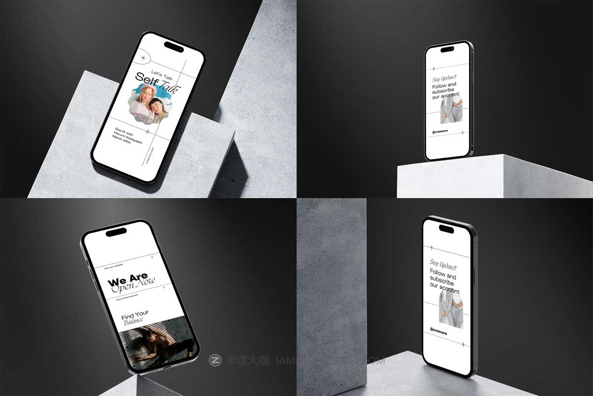 5款时尚APP界面设计苹果iPhone 14 Pro屏幕演示PS展示贴图样机模板素材 Squera - Minimal iPhone Mockup_img_1