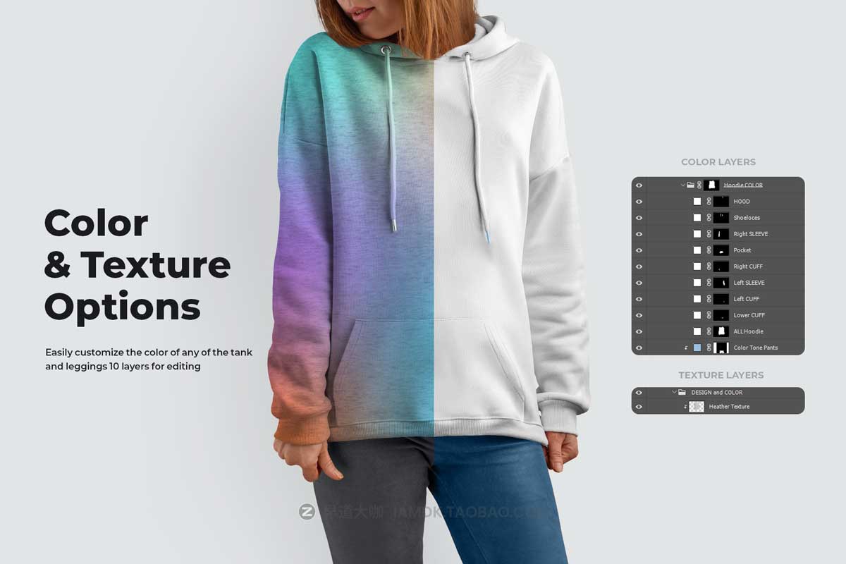 8款时尚女士连衣帽套头卫衣印花图案设计PS展示贴图样机模板 8 Mockups Woman Hoodie_img_1