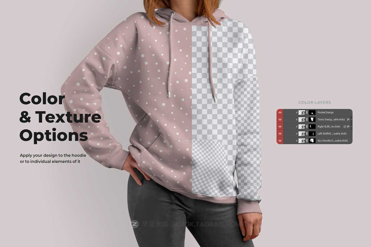 8款时尚女士连衣帽套头卫衣印花图案设计PS展示贴图样机模板 8 Mockups Woman Hoodie_img_1