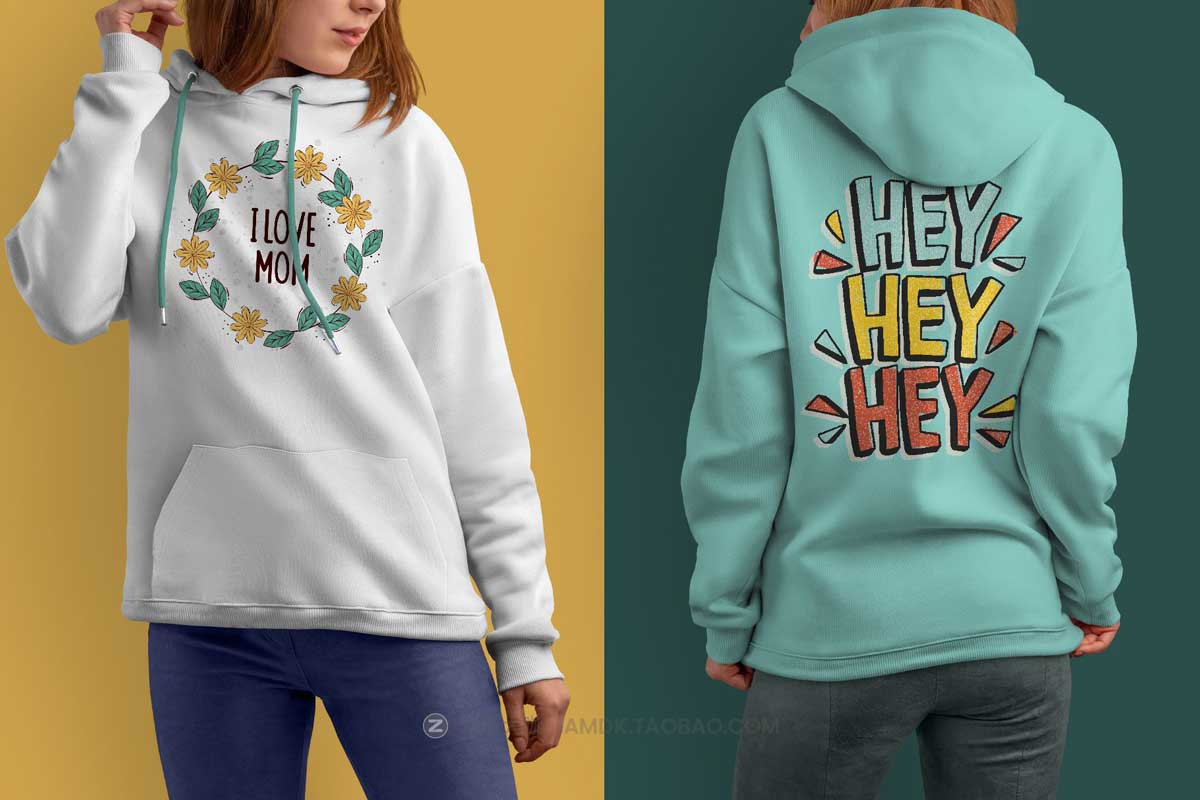 8款时尚女士连衣帽套头卫衣印花图案设计PS展示贴图样机模板 8 Mockups Woman Hoodie_img_1