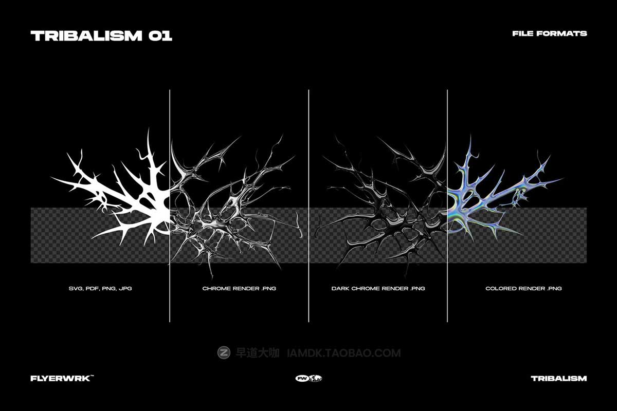 潮流地下小众金属镀铬酸性潮牌服饰图腾纹身抽象艺术图形PS设计素材合集 Tribalism - Vector Shapes by FLYERWRK_img_1