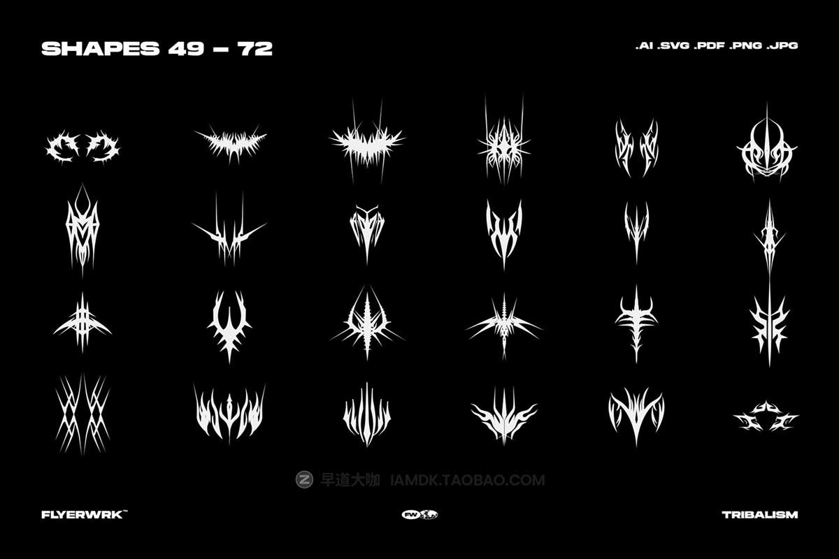潮流地下小众金属镀铬酸性潮牌服饰图腾纹身抽象艺术图形PS设计素材合集 Tribalism - Vector Shapes by FLYERWRK_img_1