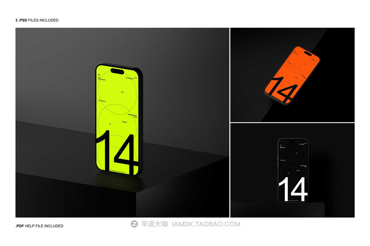 高级黑化风苹果iPhone 14 Pro屏幕演示贴图PSD样机模板素材 iPhone 14 Pro Mockup_img_1