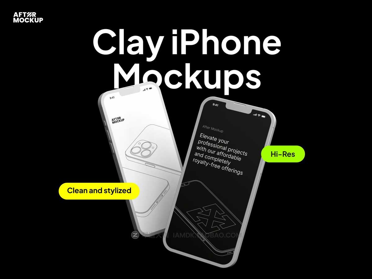 20款高清陶瓷苹果iPhone 14智能手机屏幕演示PSD样机模板素材 iPhone Clay Mockups_img_1