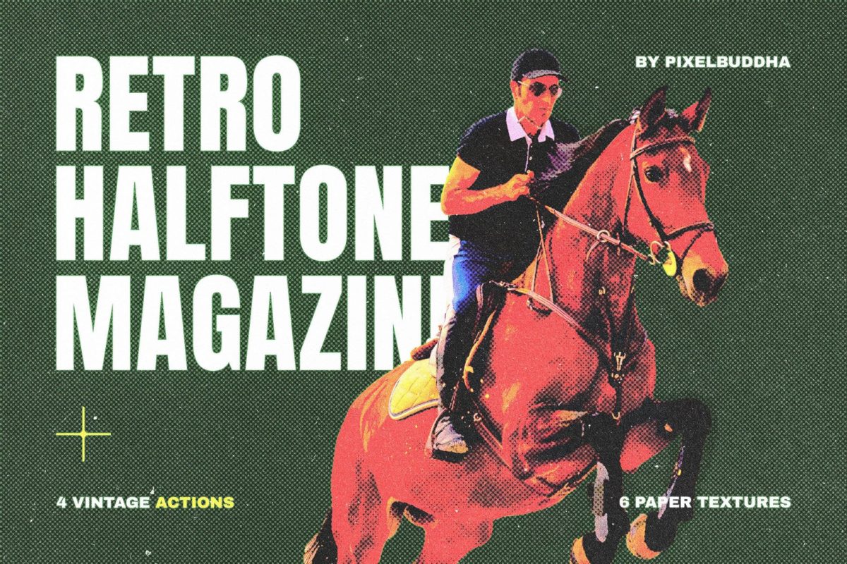 复古做旧老照片效果半调纸张纹理照片修图PS特效动作素材 Retro Magazine Halftone Actions_img_1