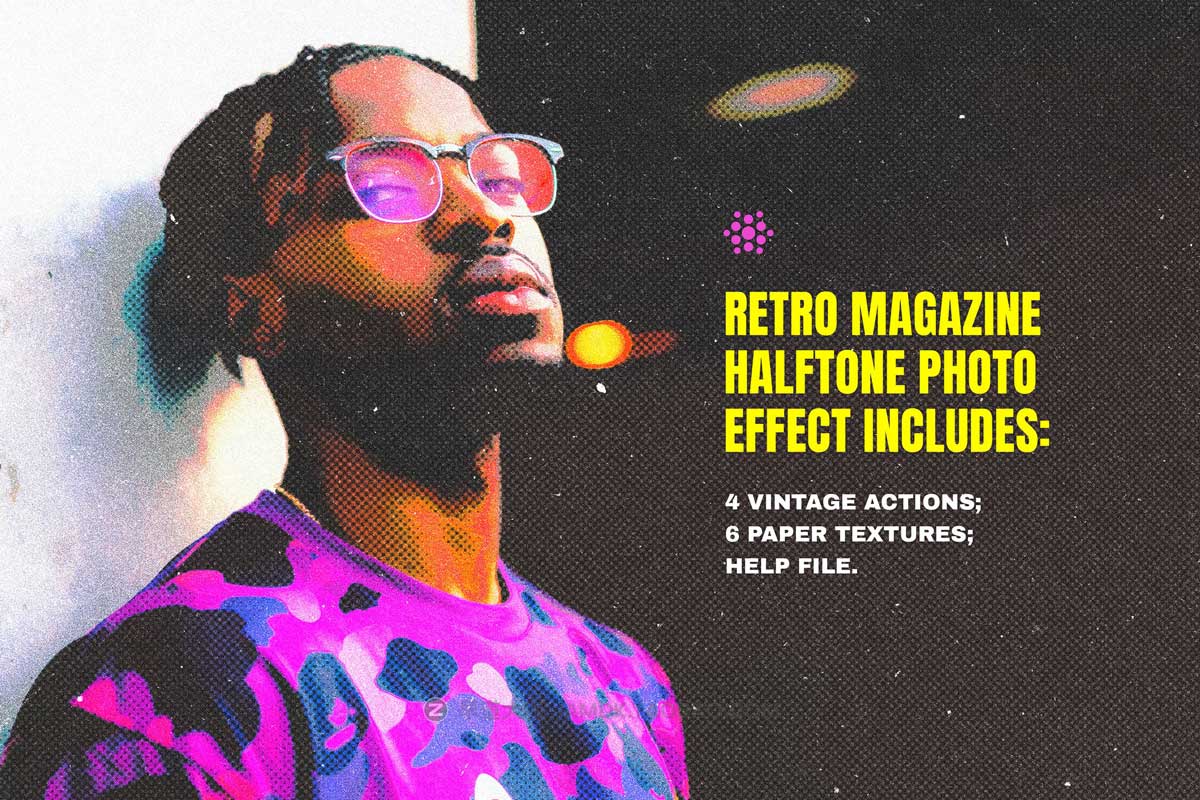 复古做旧老照片效果半调纸张纹理照片修图PS特效动作素材 Retro Magazine Halftone Actions_img_1