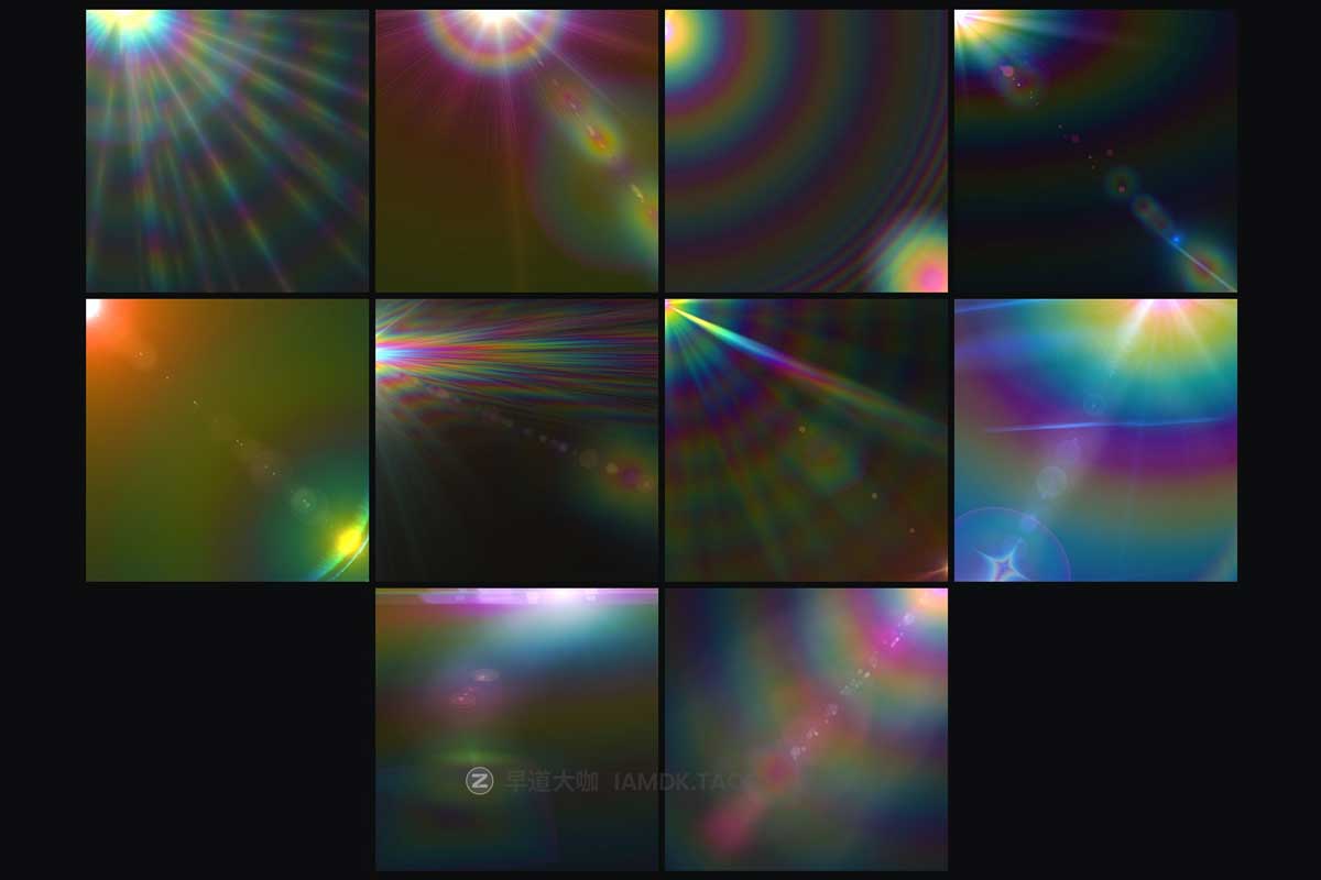 10款高清5K虹彩渐变漏光光晕照片叠加背景图片设计素材 Iridescent Lens Flares Overlays Vol.2_img_1