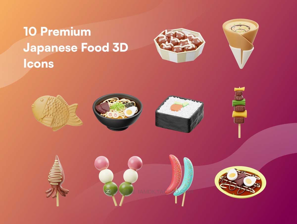 10款日本街头美食食品食物3D图标Icons设计素材包 Japanese Street Food 3D Icon_img_1