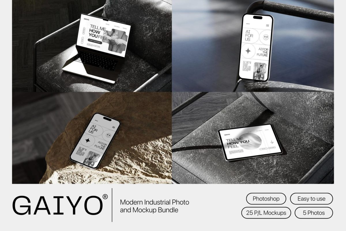 25款时尚iPhone手机iPad页面设计贴图Ps展示效果图样机模板素材 Gaiyo - Industrial Mockup Bundle_img_1