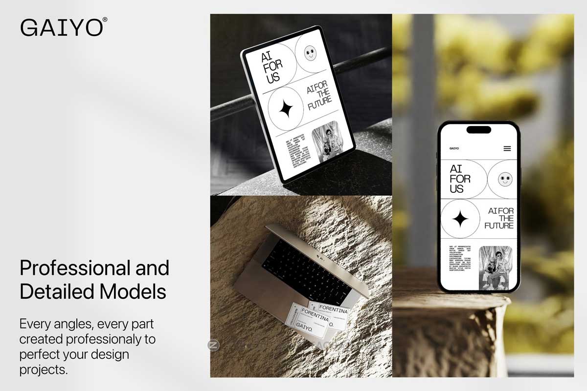 25款时尚iPhone手机iPad页面设计贴图Ps展示效果图样机模板素材 Gaiyo - Industrial Mockup Bundle_img_1