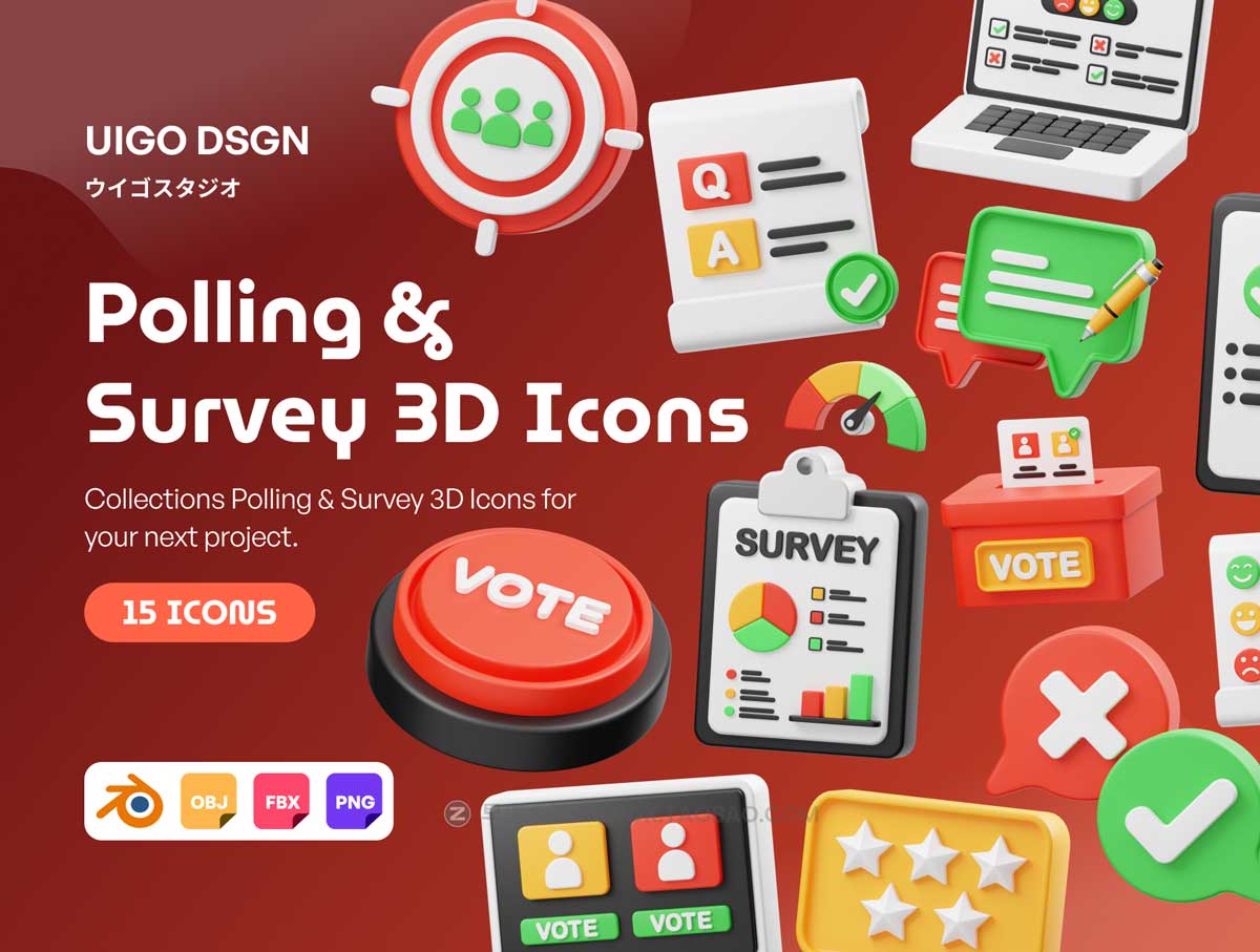 15款高级调查投票选举统计3D图标Icons设计素材包 Polling And Survey 3D Icon_img_1