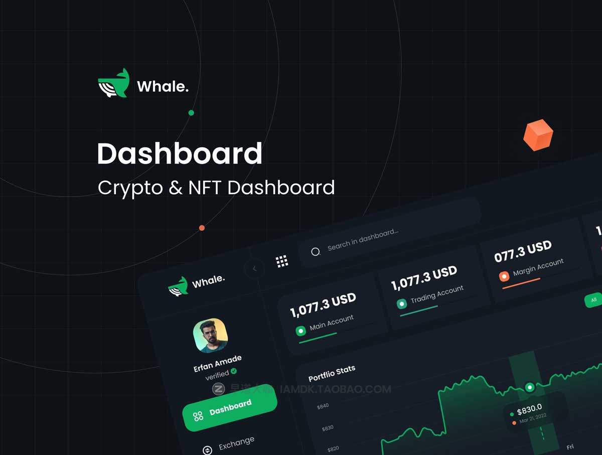 40+屏暗黑NFT加密货币在线交易平台网站这几设计Figma模板素材 Crypto Whale - Crypto & NFT Dashboard UI Kit_img_1