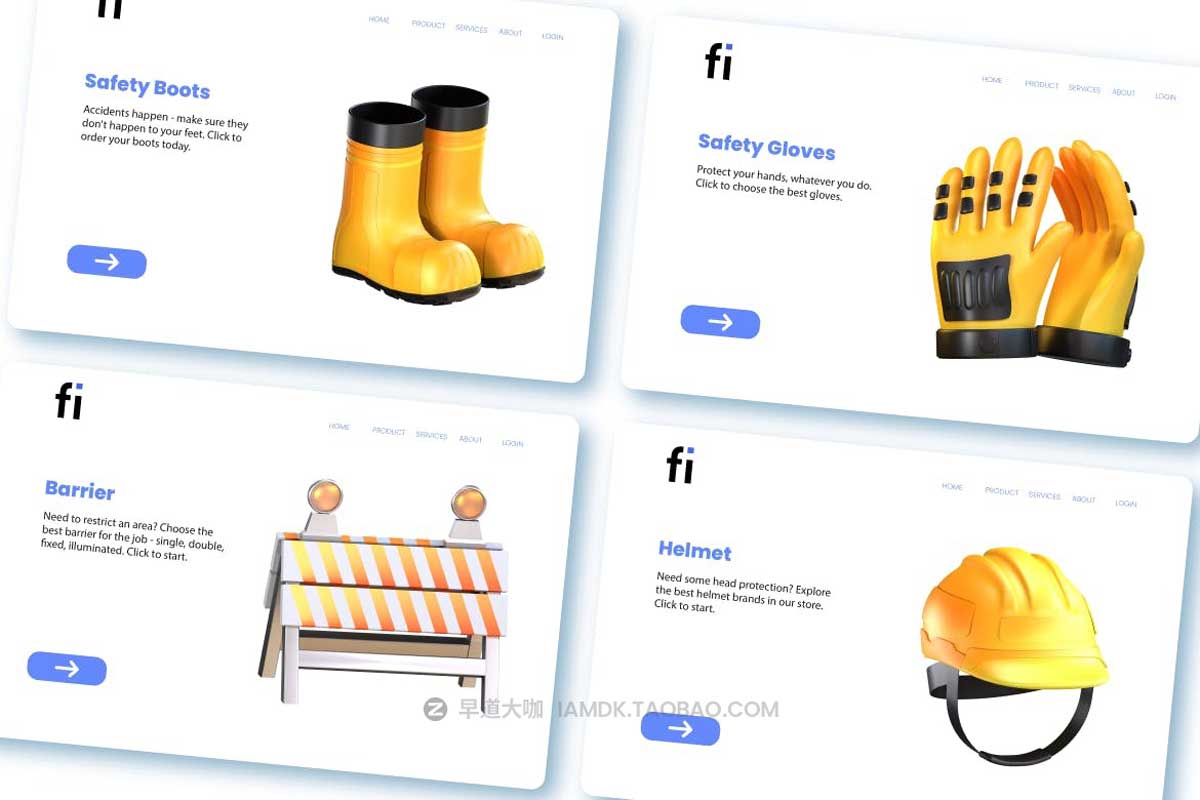 30个卡通趣味工程危险安全防护主题3D图标Icons设计素材包 3D Safety Icons_img_1