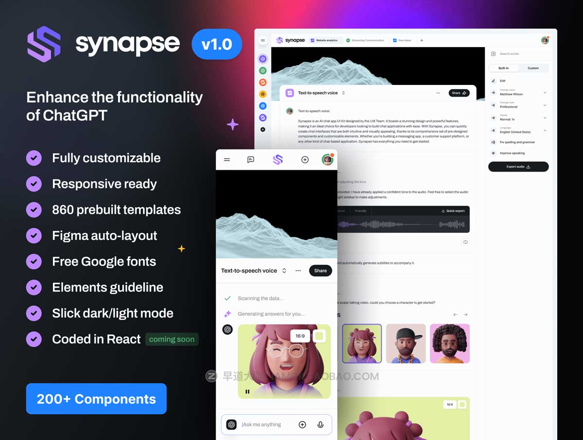 未来网络科技AI人工智能聊天机器人WEB界面设计FIgma模板素材 Synapse - AI UI Kit_img_1