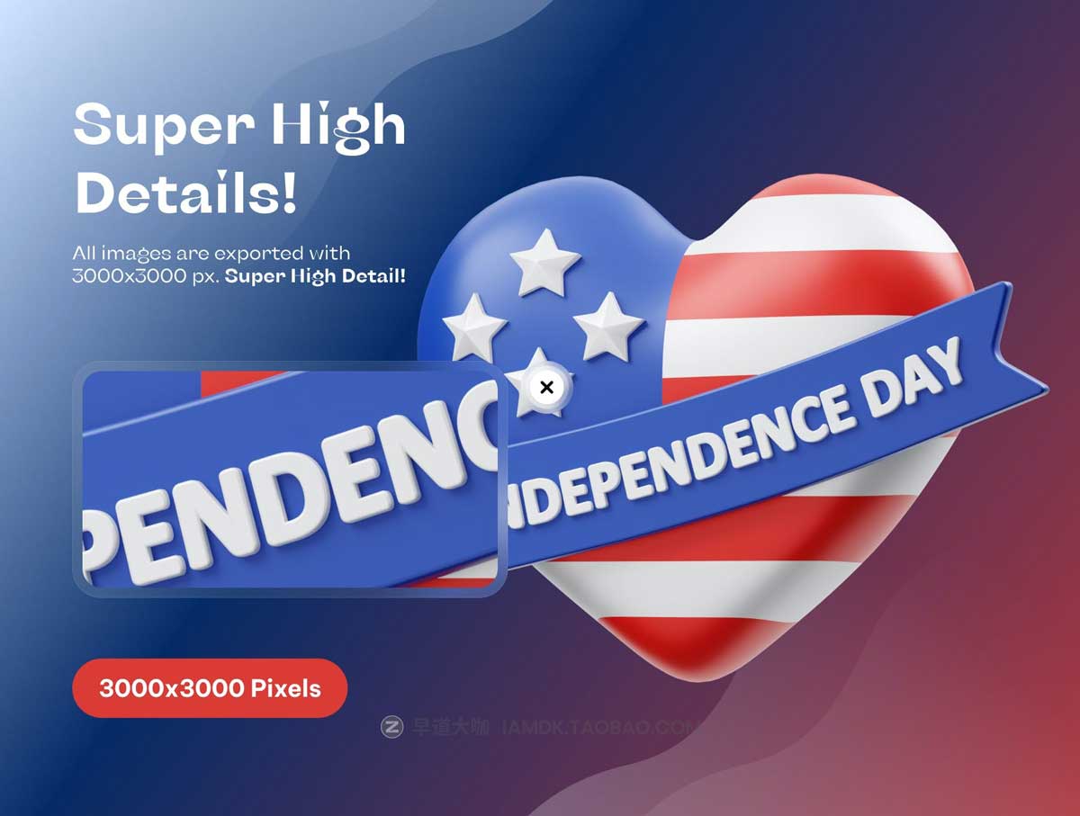 Blender模型 15款卡通趣味美国独立日主题3D立体图标Icons设计素材包 American Independence Day 3D Icon_img_1