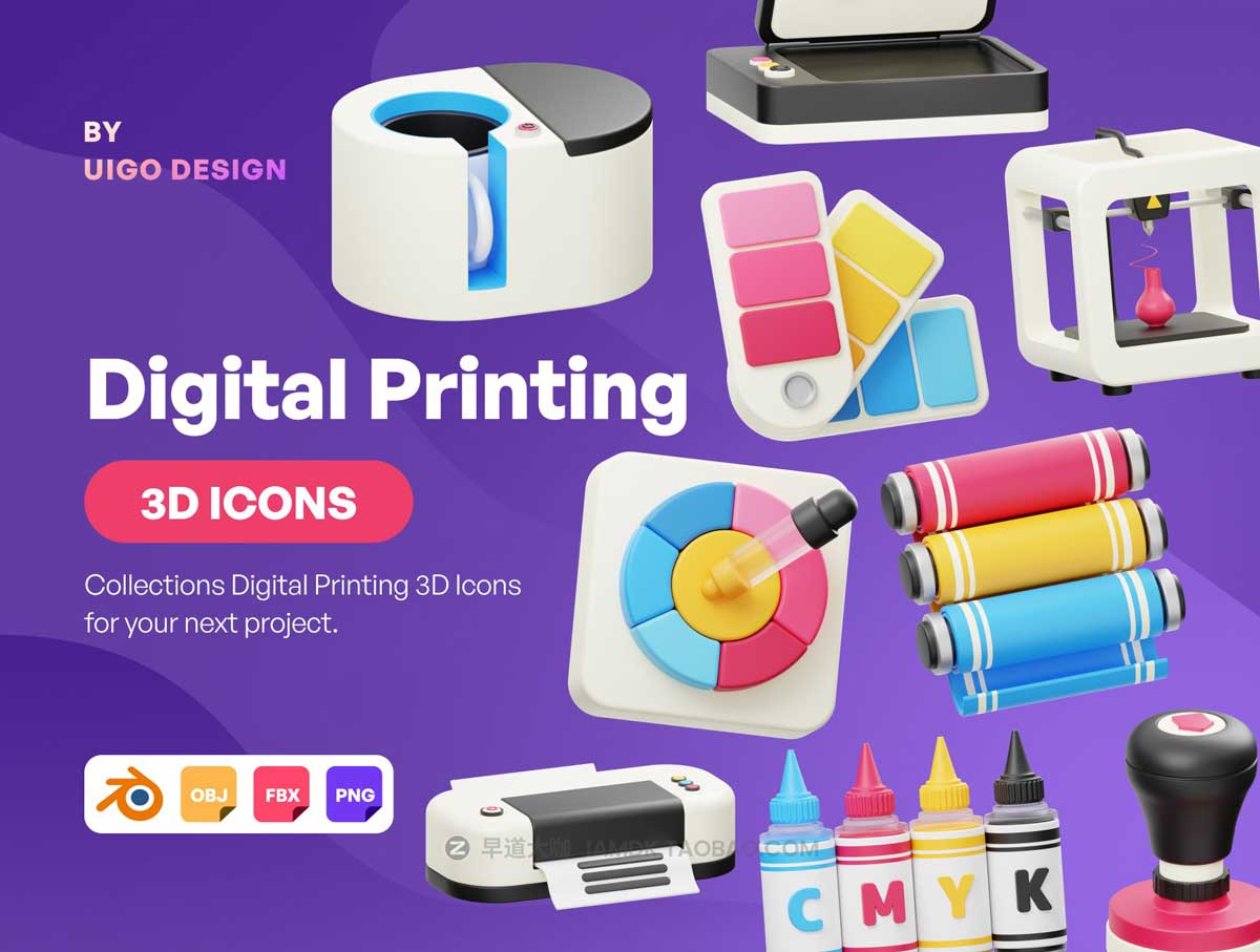 BLender模型 15款3D立体卡通有趣数字打印图标Icons设计素材包 Digital Printing 3D Icon_img_1