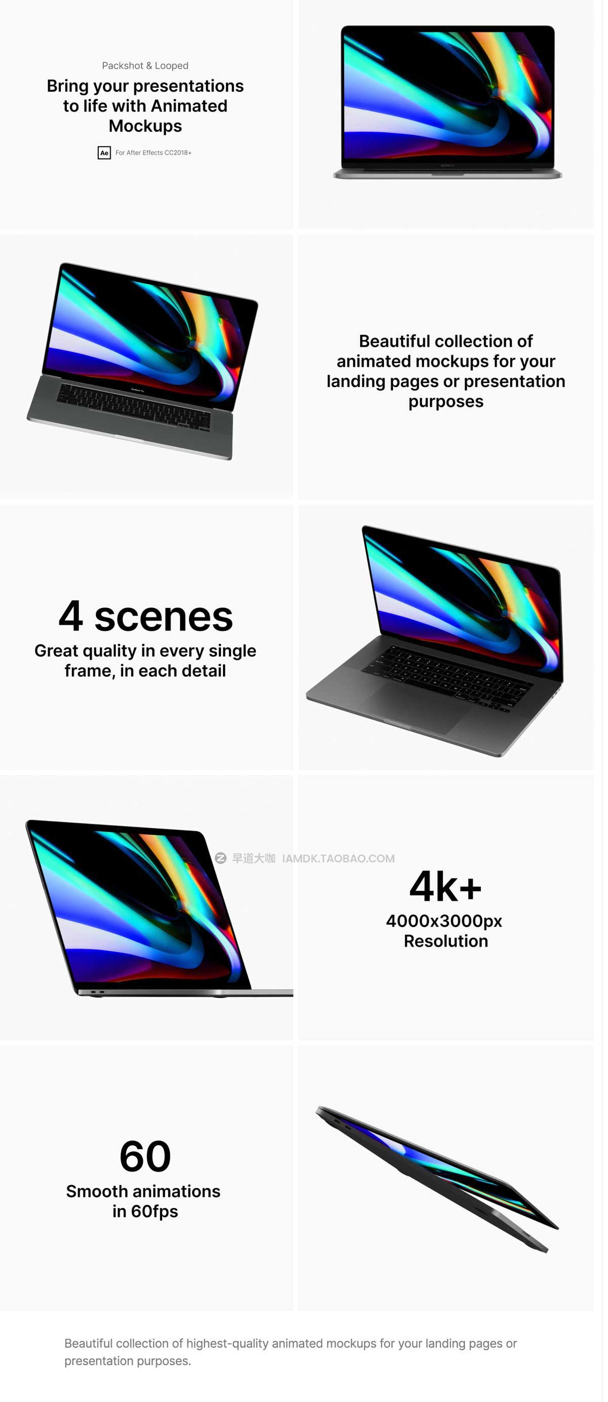 AE模板 新款苹果MacBook Pro笔记本电脑屏幕演示动态设计素材包 MacBook Animated Mockups_img_1