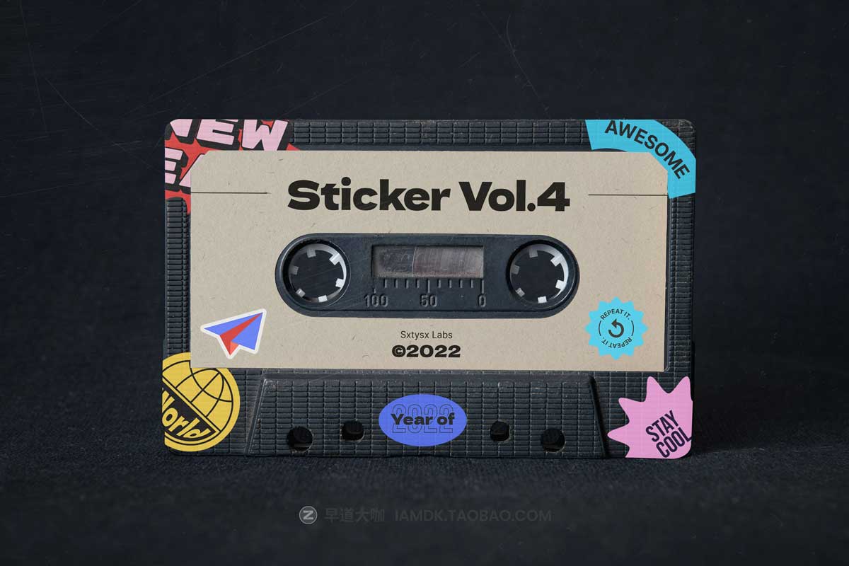 100款潮流复古趣味卡通Y2K贴纸标签设计素材AI矢量源文件 Retro Sticker Pack Vol.4_img_1