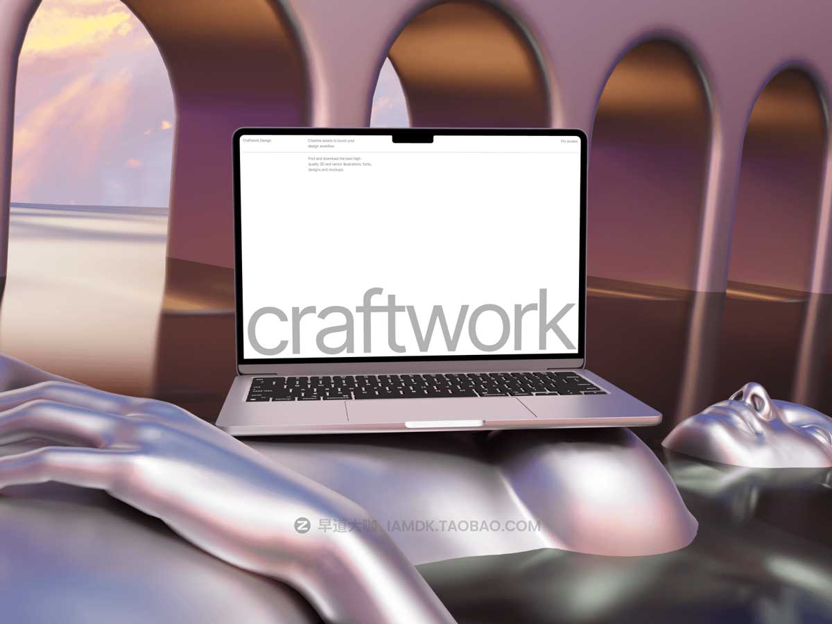 未来科幻赛博朋克背景苹果笔记本MacBook Air M2屏幕演示样机Figma模板 Liquid MacBook Air M2 Mockups_img_1