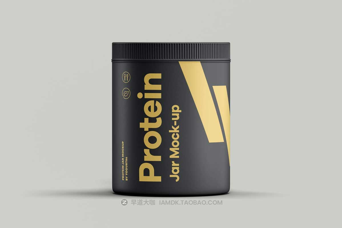 逼真蛋白粉保健品塑料包装桶外观贴图设计PS展示样机模板素材 Protein Jar Mock-up 2_img_1