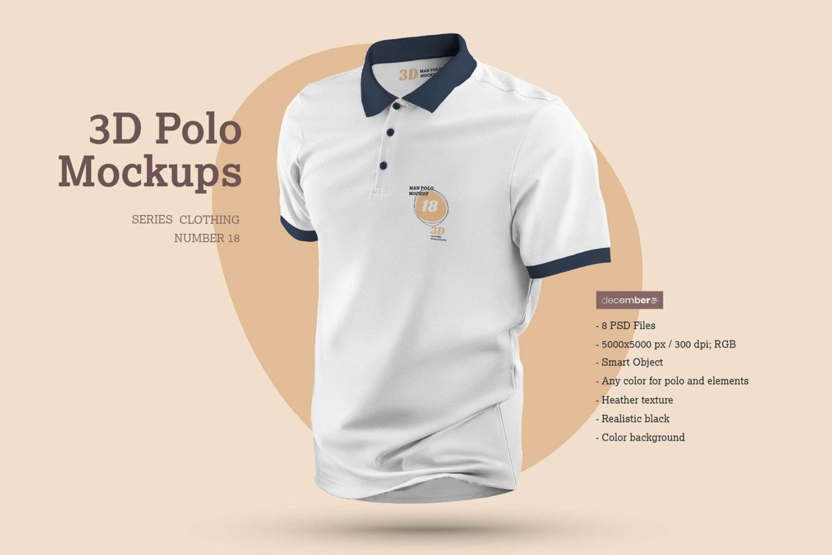 8款时尚马球T恤Polo衫图案印花设计PS展示贴图样机模板素材 8 Mockups 3D Polo_img_1