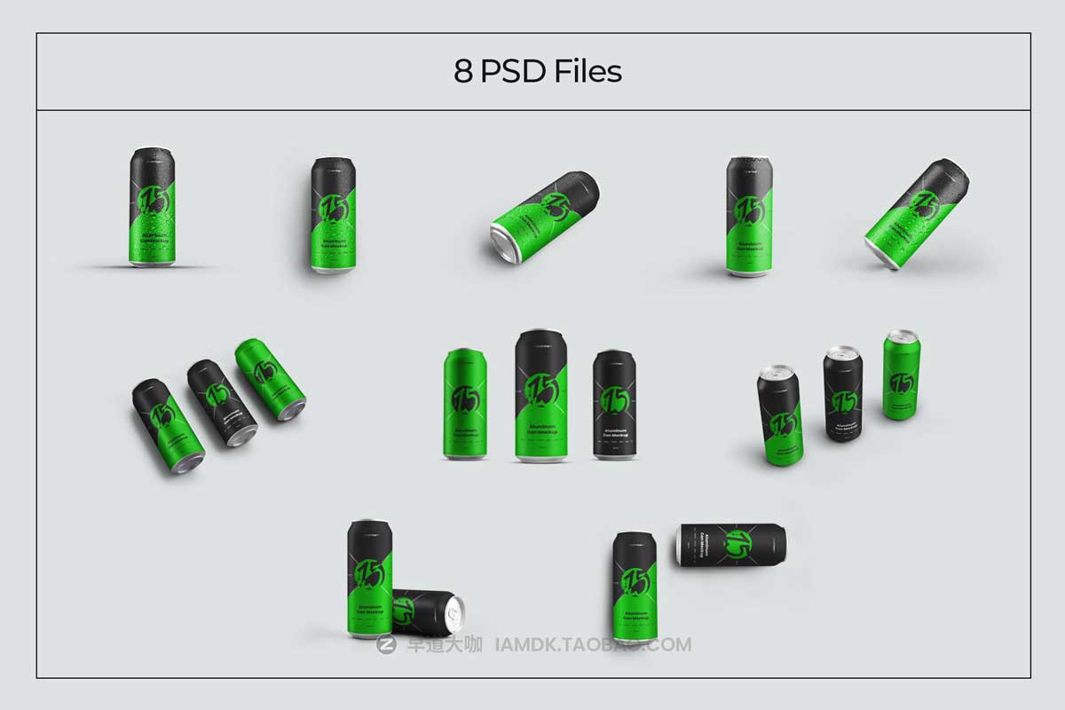 10款时尚500毫升碳酸饮料啤酒苏打水易拉罐铝罐设计PS展示贴图样机模板 Mockup Drink Can With Water Drops_img_1