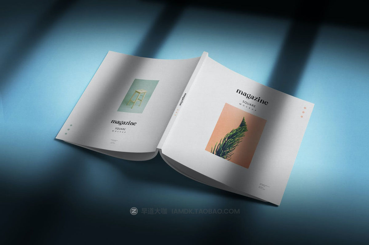 时尚方形杂志画册设计展示效果图PSD样机模板素材 Square Magazine Branding Mockups_img_1