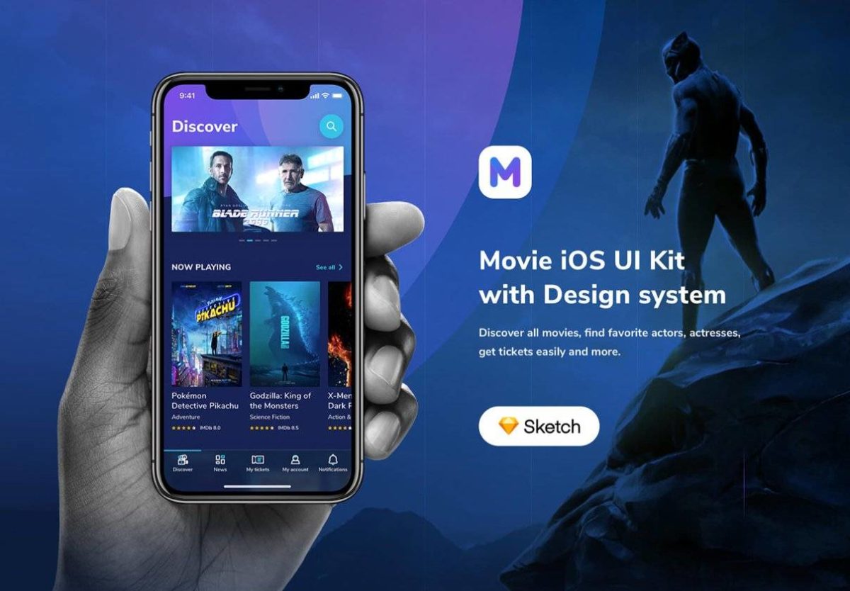 40+屏优质电影视频短视频APP软件界面设计Sketch模板素材 Moveee - Movie UI Kit_img_1