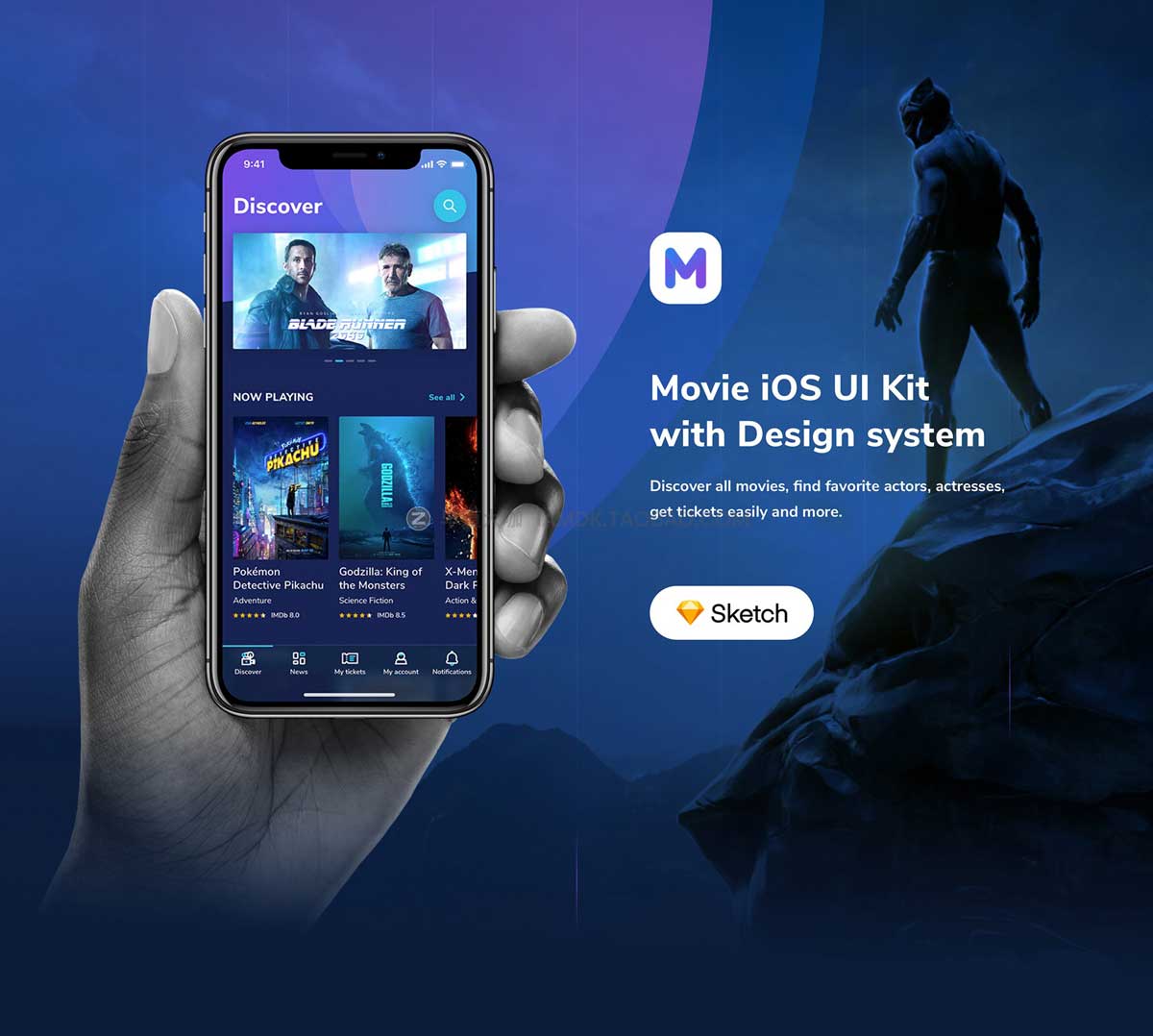 40+屏优质电影视频短视频APP软件界面设计Sketch模板素材 Moveee - Movie UI Kit_img_1