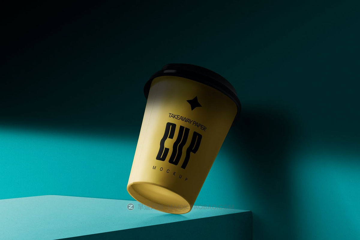 5款时尚一次性外卖咖啡纸杯设计展示贴图PSD样机模板 Takeaway Paper Cup With Lid Mockups_img_1