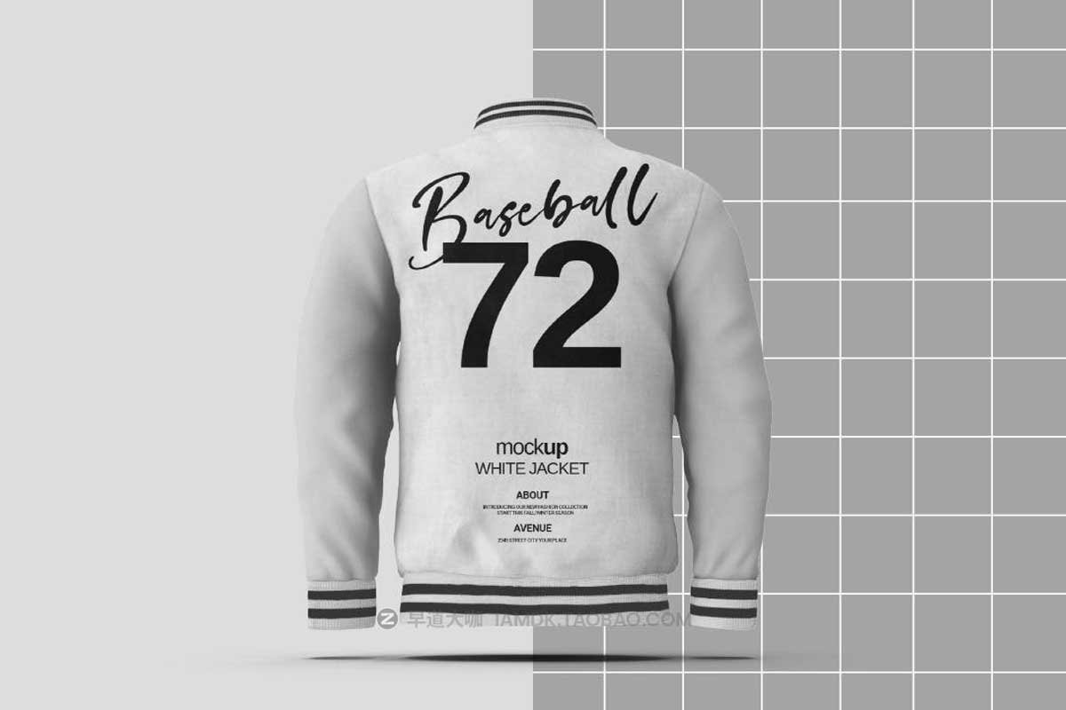 时尚男士白色棒球服夹克衫设计展示效果图PSD样机模板素材 Baseball White Jacket Mockup_img_1