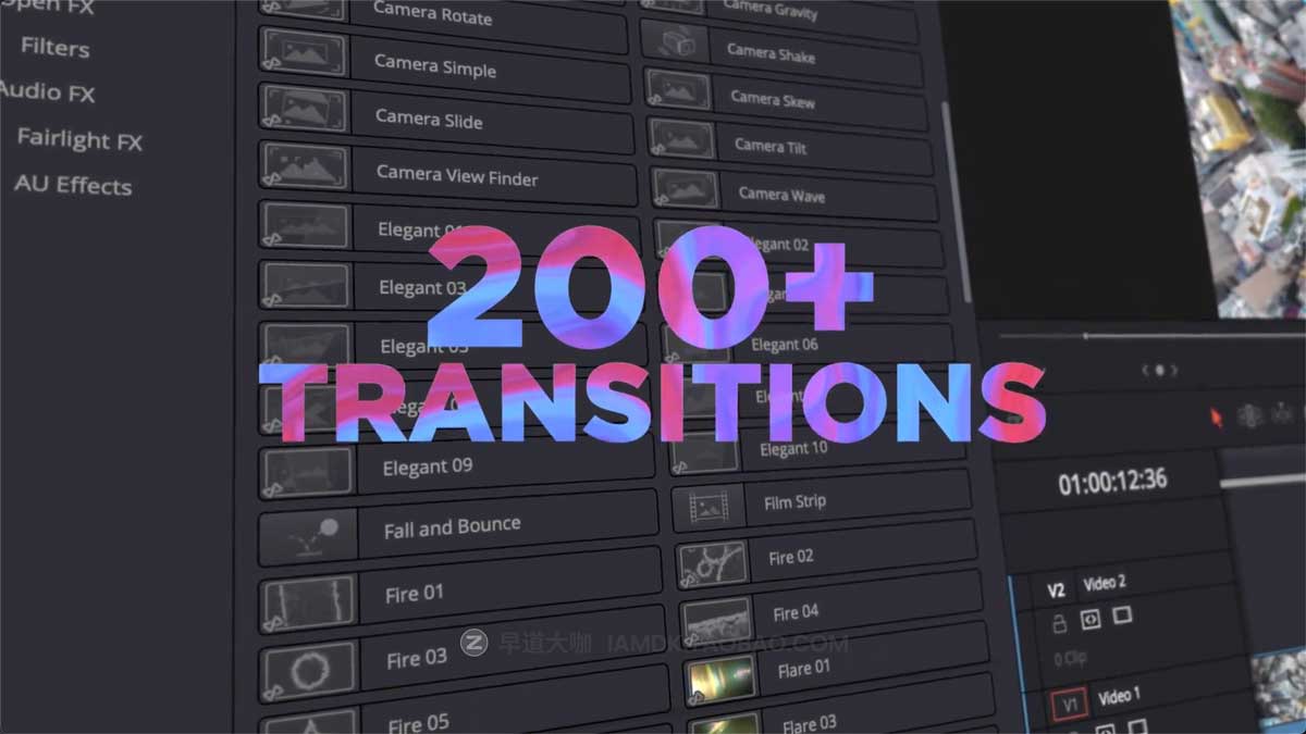 达芬奇预设 200+组时尚扭曲冲击水墨笔刷遮罩无缝视频转场 The Ultimate Transitions Pack V2 - DaVinci Resolve_img_1