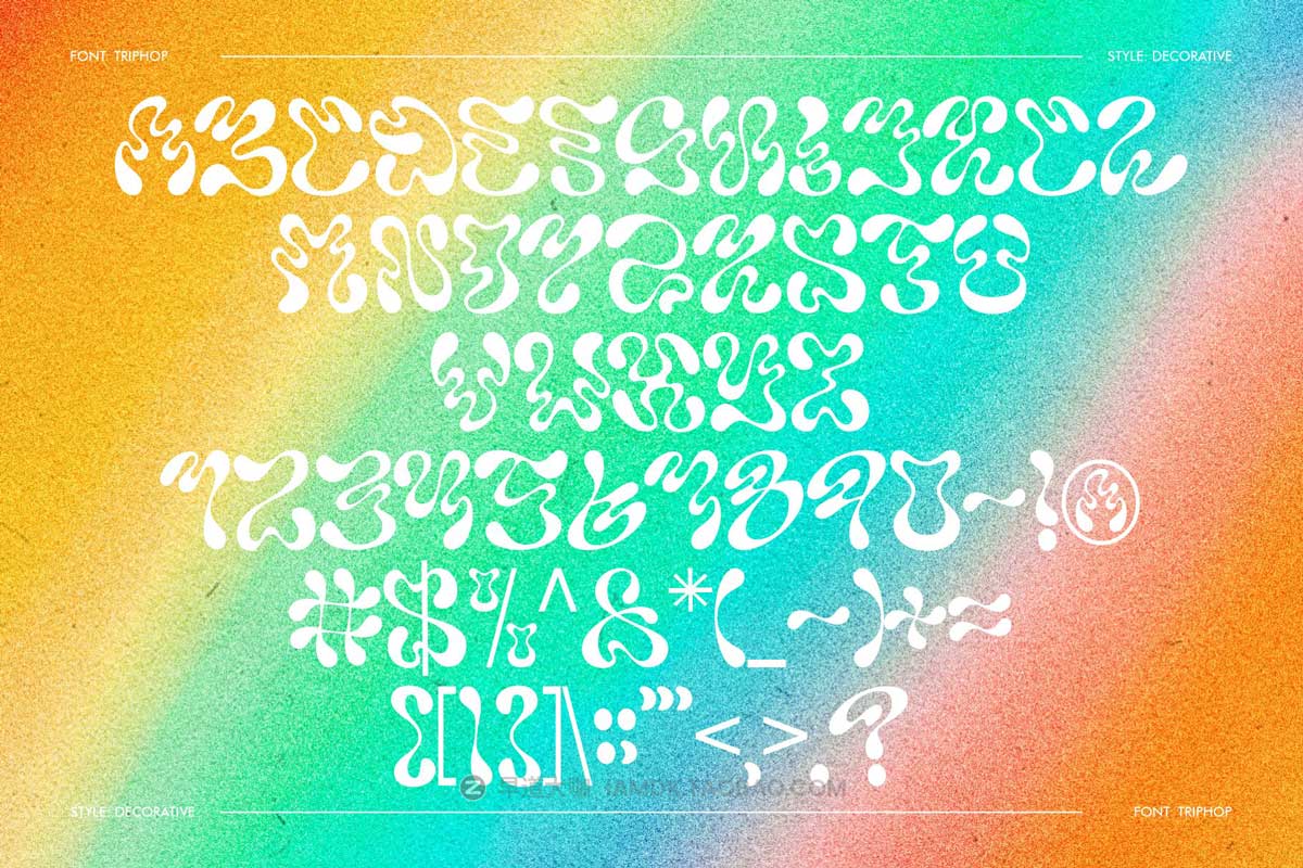 60年代复古迷幻扭曲实验性逆反差PSPROCREATE英文字体安装包设计素材 Triphop Decorative Typeface_img_1