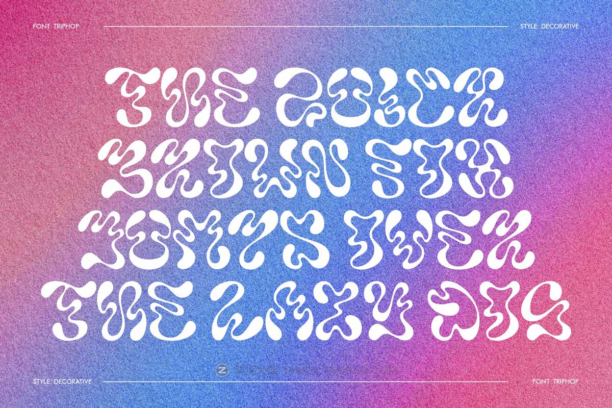 60年代复古迷幻扭曲实验性逆反差PSPROCREATE英文字体安装包设计素材 Triphop Decorative Typeface_img_1