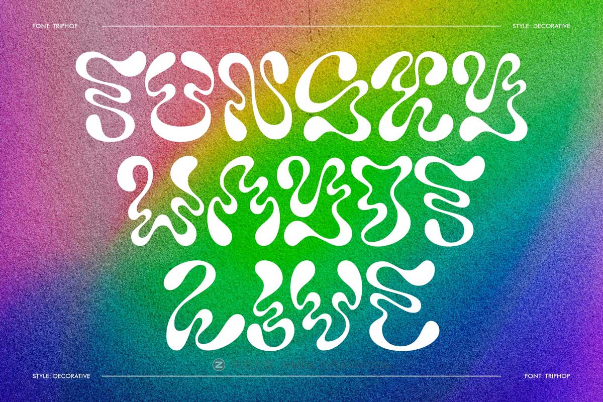 60年代复古迷幻扭曲实验性逆反差PSPROCREATE英文字体安装包设计素材 Triphop Decorative Typeface_img_1