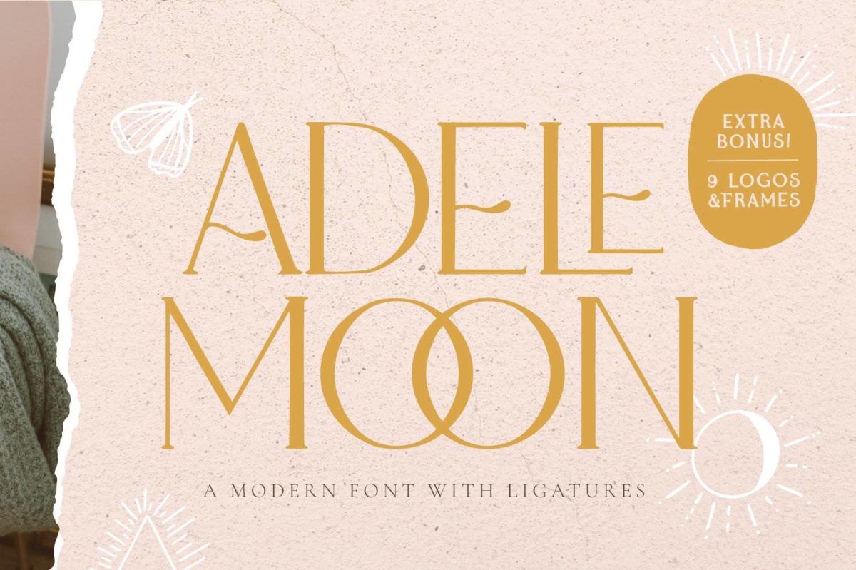 现代优雅婚礼标题徽标设计衬线英文字体 & Logo矢量模板套装 Adele Moon Serif Font + Extras_img_1