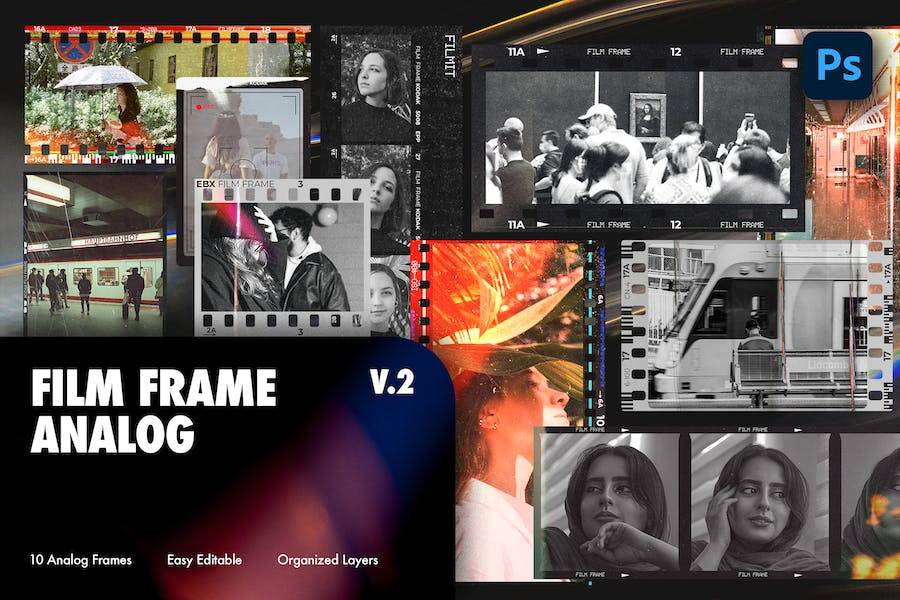 10款复古胶片边框框架模拟照片处理PS特效样机模板 Film Frame Analog V.2_img_1