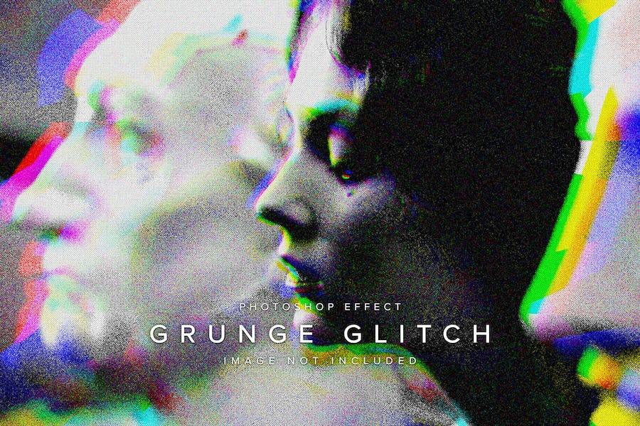 潮流复古故障半调噪点效果照片修图PS特效样机模板 Grunge Glitch PSD Photo Effect_img_1