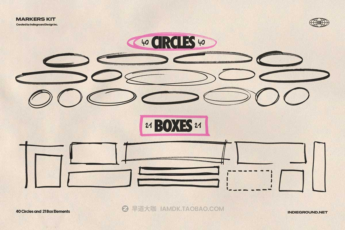 850+嘻哈复古Y2K涂鸦马克笔笔触箭头标记形状图形PS笔刷纸张肌理设计套装 Markers Kit by Indieground_img_1