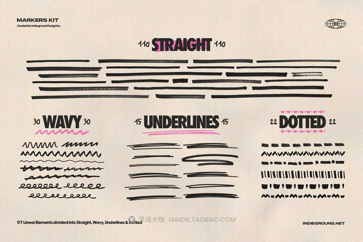 850+嘻哈复古Y2K涂鸦马克笔笔触箭头标记形状图形PS笔刷纸张肌理设计套装 Markers Kit by Indieground_img_1