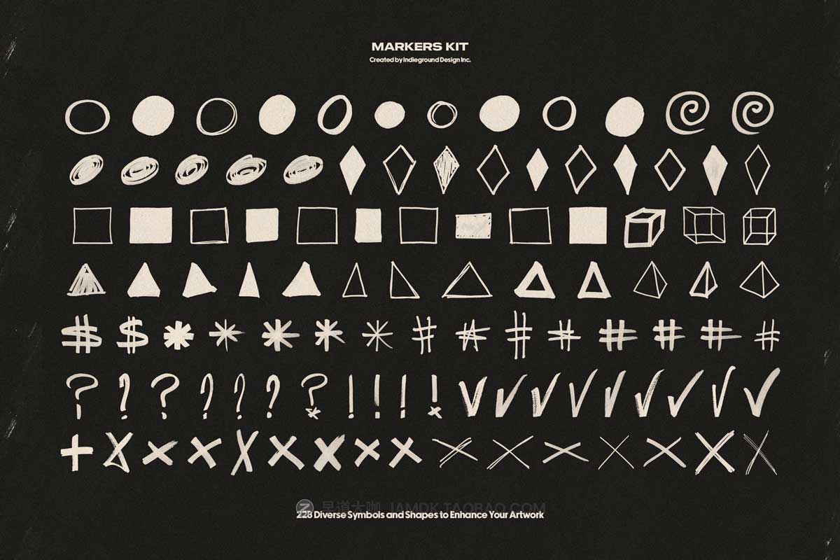 850+嘻哈复古Y2K涂鸦马克笔笔触箭头标记形状图形PS笔刷纸张肌理设计套装 Markers Kit by Indieground_img_1
