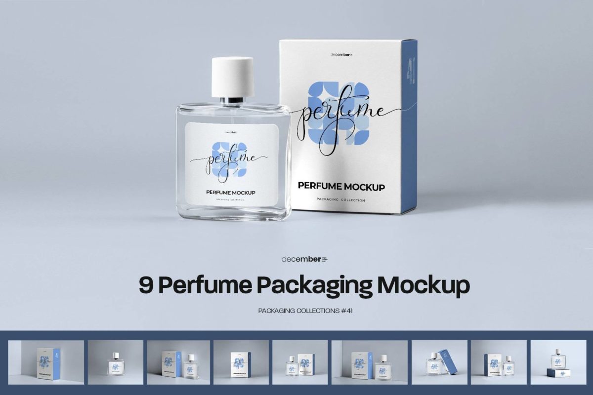 9款时尚化妆品香水玻璃瓶包装纸盒设计PS展示贴图样机模板 9 Perfume Packaging Mockups_img_1