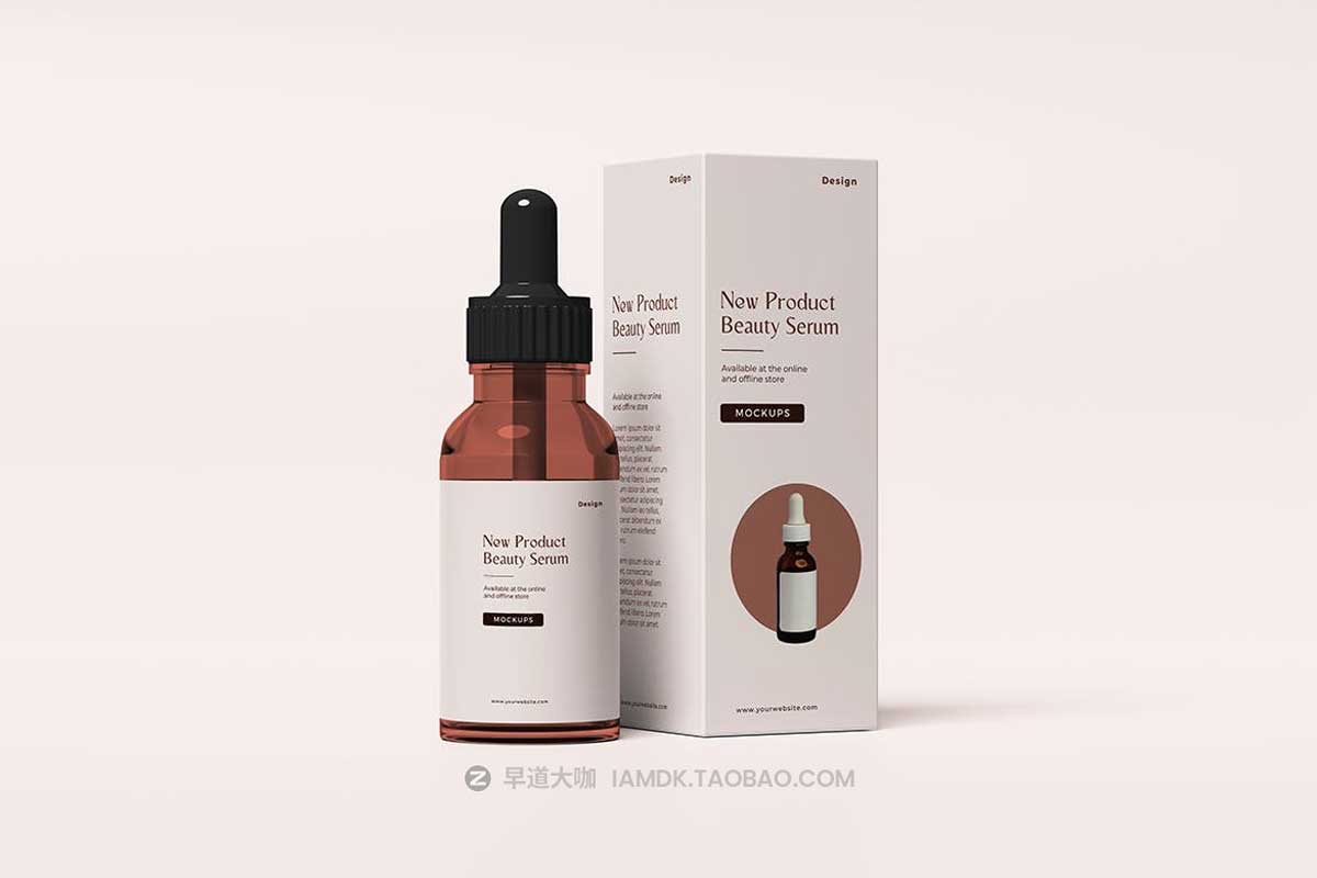 时尚化妆品药物滴管瓶包装盒设计PS智能贴图样机模板素材 Dropper Bottle Mockup 02_img_1