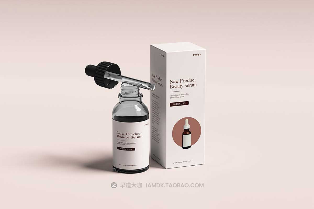 时尚化妆品药物滴管瓶包装盒设计PS智能贴图样机模板素材 Dropper Bottle Mockup 02_img_1