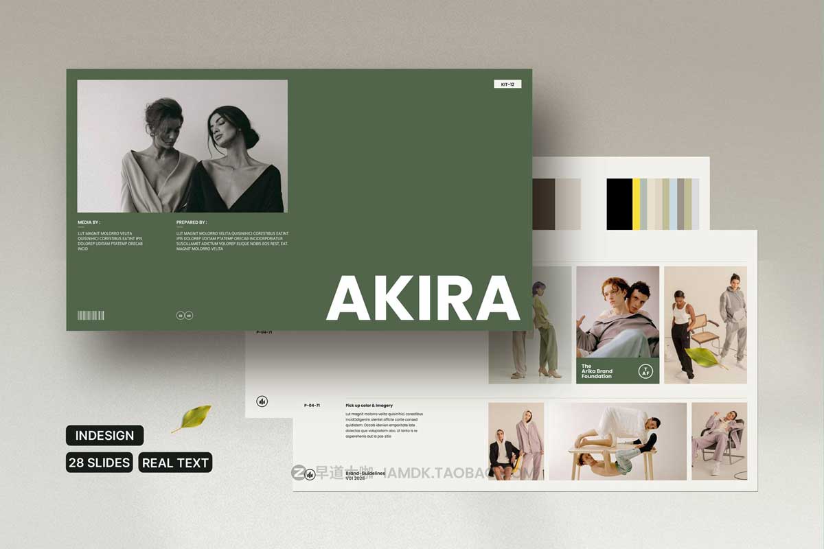 28页时尚服装品牌VI配色指南规范手册图文排版设计INDD模板 Akira - Brand Guidelines_img_1